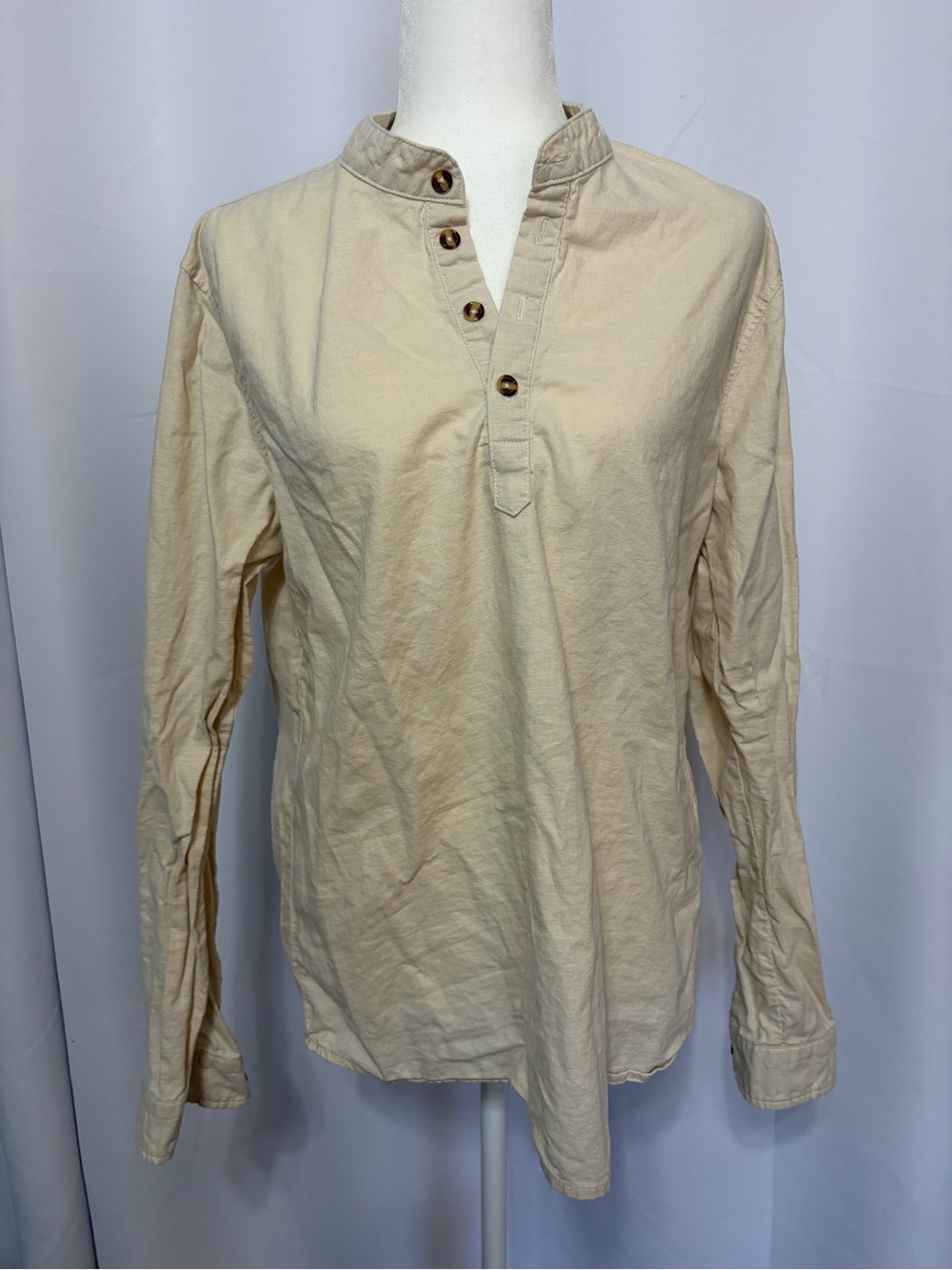 Women's Cream Grandad Collar Button-Down Shirt